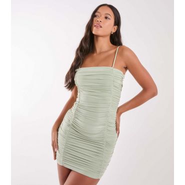 Women's Green Ruched Mini Dress Pink Vanilla New Look