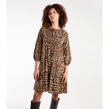 Women's Brown Leopard-Print Tiered Dress Blue Vanilla New Look