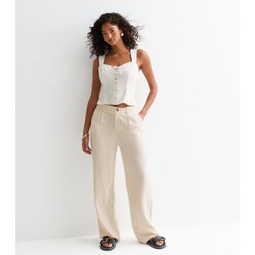 Women's Off White Pleated Trousers ONLY New Look
