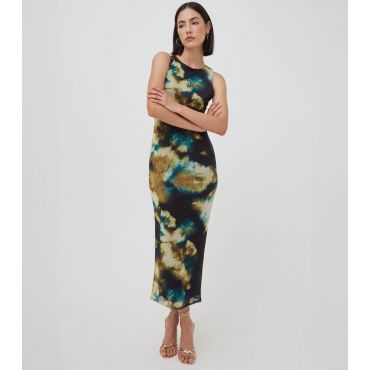Women's Black Abstract Print Mesh Sleeveless Midi Dress WKNDGIRL New Look