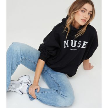 Women's Black Muse Slogan Oversized Hoodie WKNDGIRL New Look