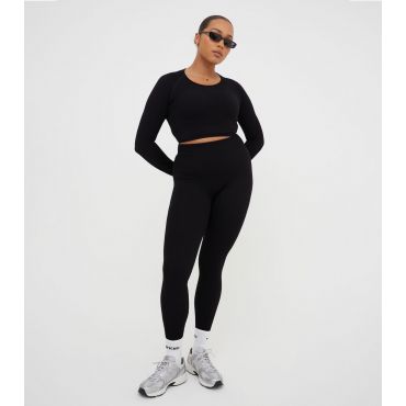Women's Black Seamless Ribbed High Waist Leggings WKNDGIRL New Look