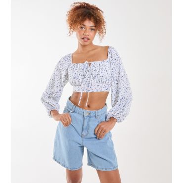 Women's Blue Crop Long Sleeve Top Pink Vanilla New Look