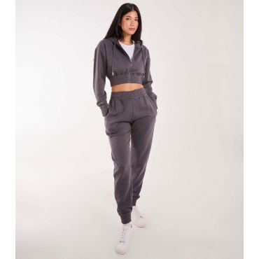 Women's Dark Grey Waist Detail Cuffed Joggers Pink Vanilla New Look