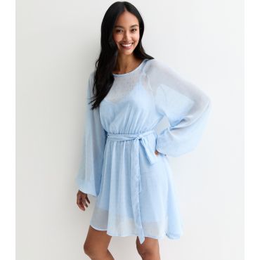 Women's Blue Foil Long-Sleeve Mini Dress Gini London New Look