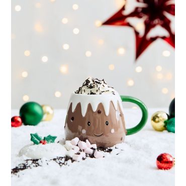 Brown Christmas Pudding Ceramic Mug With Lid New Look