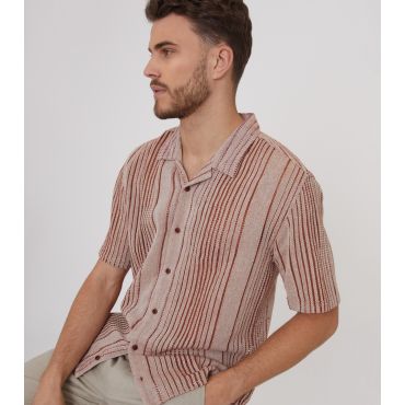 Men's Rust Textured Shirt Threadbare New Look