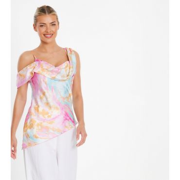 Women's Pink Satin Marble Cowl Top Quiz New Look