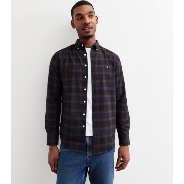 Men's Burgundy Plaid Twill Shirt Farah New Look