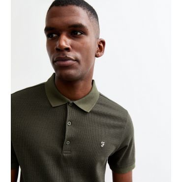 Men's Khaki Regular Jacquard Polo Top Farah New Look