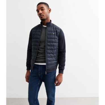 Men's Navy Jersey Sleeve Padded Jacket Farah New Look