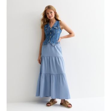 Women's Blue Tiered Maxi Skirt Gini London New Look