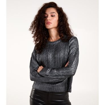 Women's Black Metallic Cable Knit Jumper Blue Vanilla New Look