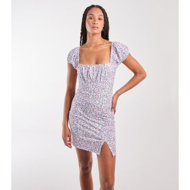 Women's Pink Floral Puff-Sleeve Mini Dress Pink Vanilla New Look