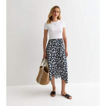Women's Navy Floral Midi Wrap Skirt Sunshine Soul New Look