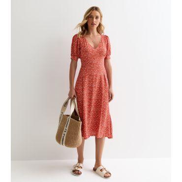 Women's Orange Animal-Print Midi Dress Sunshine Soul New Look