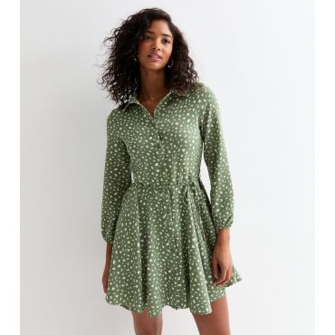 Women's Green Long Sleeved Shirt Dress Sunshine Soul New Look