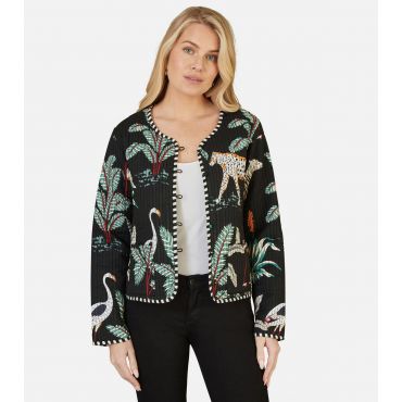 Women's Black Cotton Animal Print Reversible Jacket Yumi New Look
