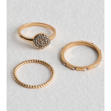 3 Pack Gold Tone Diamante Stacking Rings New Look
