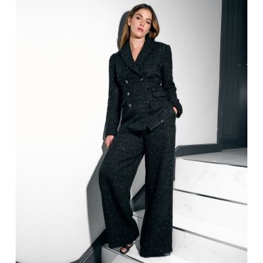 Women's Black Metallic Tweed Wide Leg Trousers Finding Friday New Look