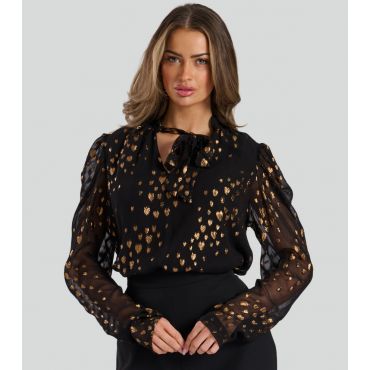 Women's Black Metallic Heart Crepe Blouse Finding Friday New Look