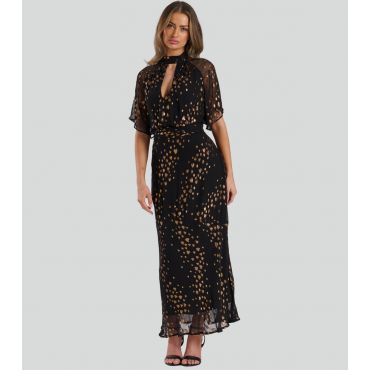 Women's Black Metallic Heart Crepe Maxi Dress Finding Friday New Look