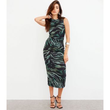 Women's Green Mesh Animal Print Midi Dress WKNDGIRL New Look