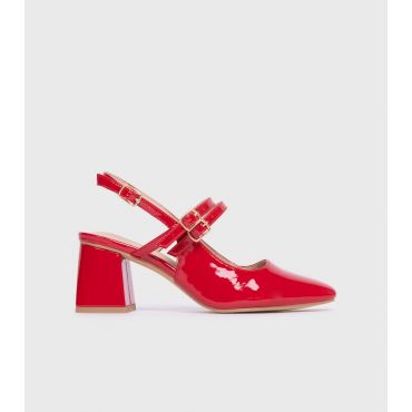 Women's Red Patent Block Heel Mary Jane Shoes London Rebel New Look