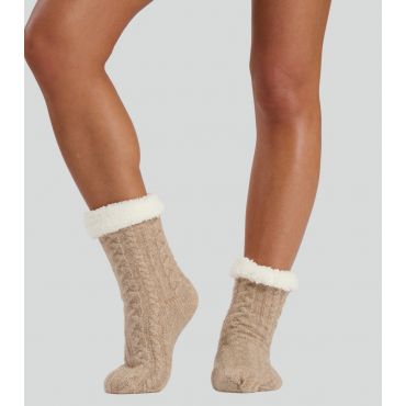 Beige Cable Knit Fleece Socks Loungeable New Look