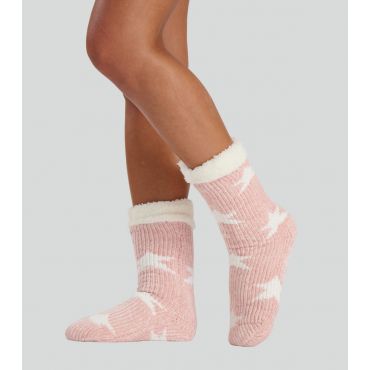 Pink Star Fleece Socks Loungeable New Look