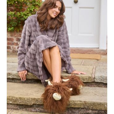 Women's Brown Highland Cow Slippers Loungeable New Look