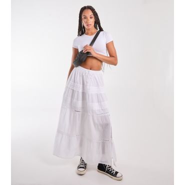 Women's White Cotton Maxi Skirt Pink Vanilla New Look