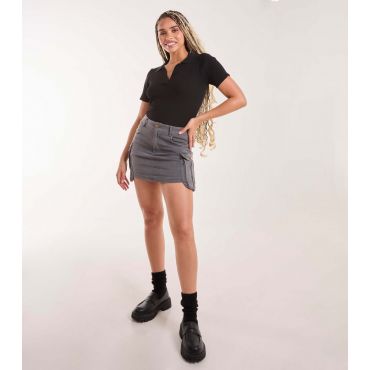 Women's Grey Denim Cargo Mini Skirt Pink Vanilla New Look