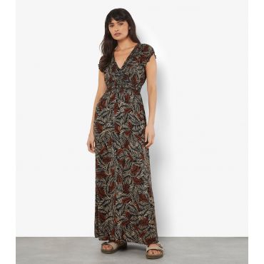 Women's Rust Leaf Print Maxi Smock Dress Apricot New Look