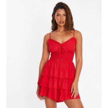 Women's Dark Red Sweetheart Tiered Mini Dress Quiz New Look