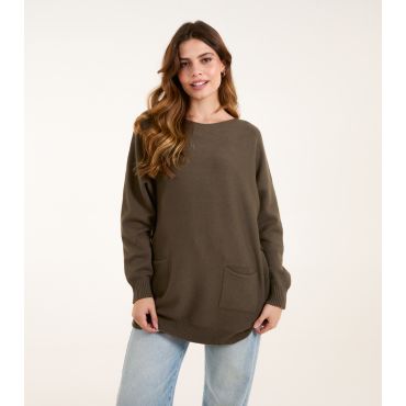 Women's Khaki Side Button Oversized Jumper Blue Vanilla New Look