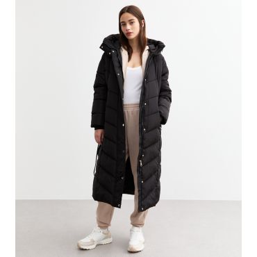 Women's Black Hooded Longline Puffer Coat Cameo Rose New Look