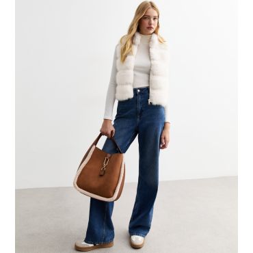 Women's Off White Faux Fur Gilet Cameo Rose New Look