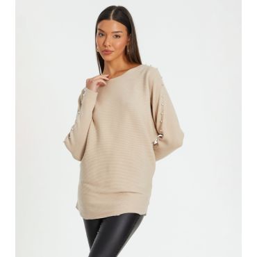 Women's Stone Ribbed Knit Batwing Jumper Quiz New Look