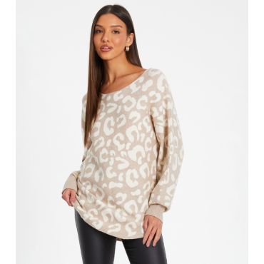 Women's Beige Cheetah Pattern Knit Jumper Quiz New Look