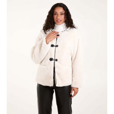 Women's Cream Collarless Faux Fur Coat Blue Vanilla New Look