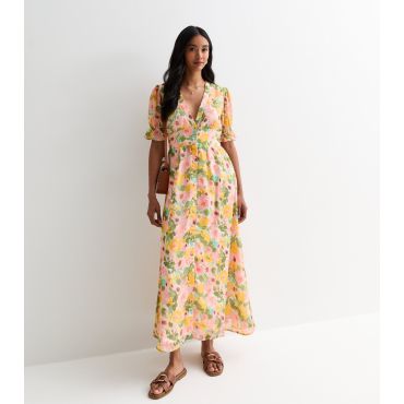Women's Pink Puff-Sleeve Midi Dress Cutie London New Look