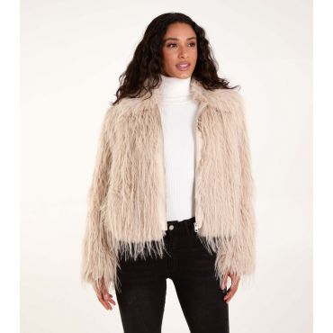 Women's Cream Textured Fur Coat Blue Vanilla New Look