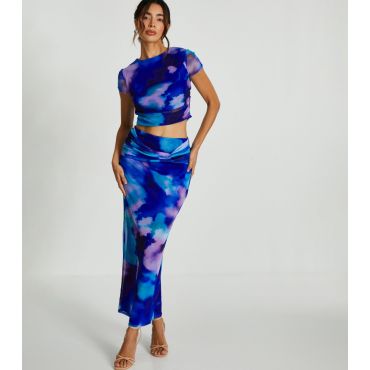 Women's Bright Blue Mesh Crop Top Quiz New Look