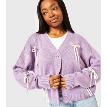 Women's Lilac Bow Knit Cardigan Skinnydip New Look
