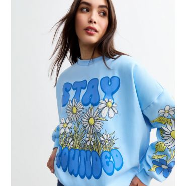 Women's Blue Oversized Stay Grounded Jersey Sweatshirt Skinnydip New Look