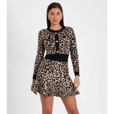 Women's Black Leopard Print Knitted Crop Top Quiz New Look