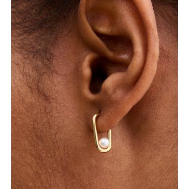 18ct Gold Plated Faux Pearl Hoop Earrings New Look