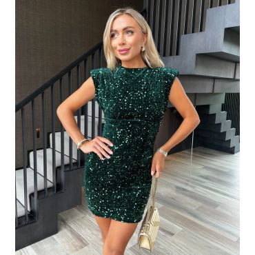 Women's Green Sequin Shoulder Pad Mini Dress AX Paris New Look