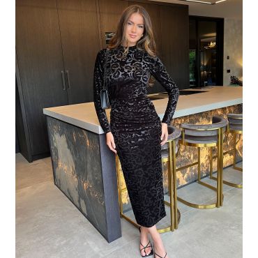 Women's Black Velvet Jacquard Midi Dress AX Paris New Look